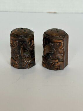 Vintage Painted Metal Totem Pole Salt and Pepper Shakers